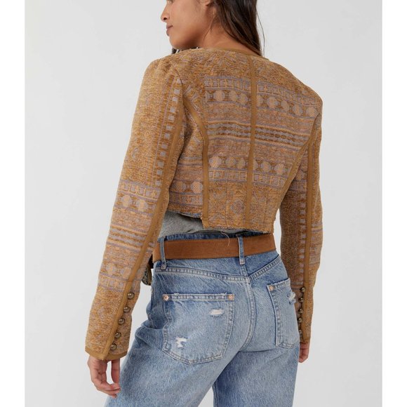 NWT Free People Juliette Cropped Jacket / Gold Combo - Picture 3 of 8